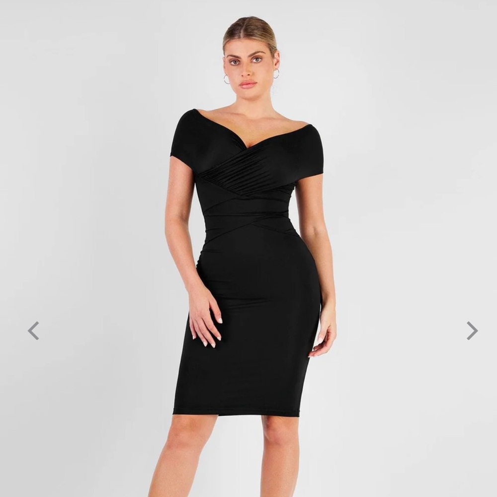 Shapewear Ruched Off-Shoulder Sculpting Midi Dress